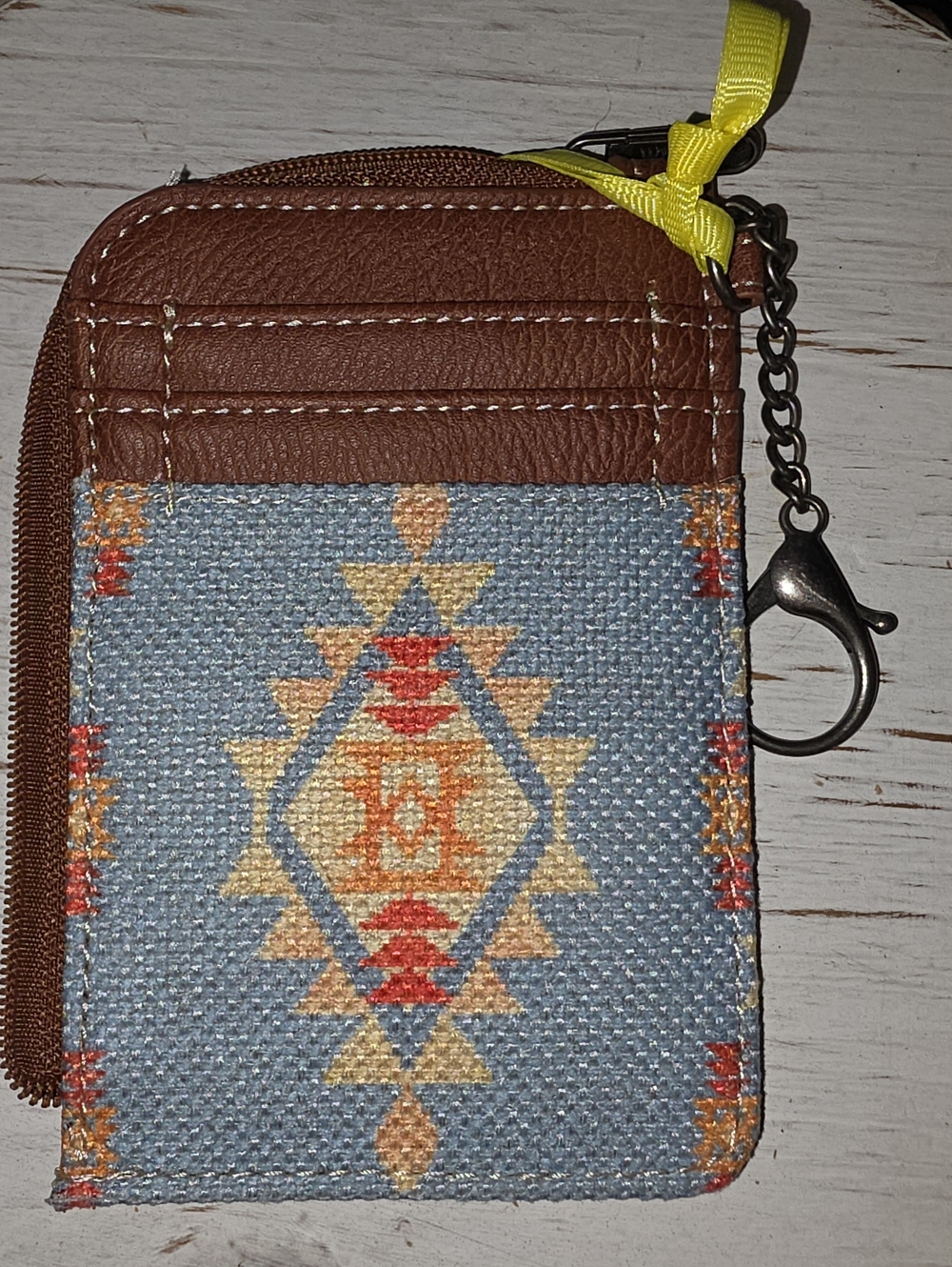 Wrangler Southwestern Pattern Card Wallet Keychain - Blue & Brown